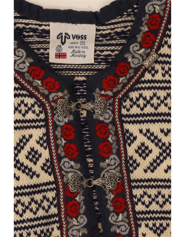 Suéter masculino Voss unissex com decote em V médio off white Fair Isle Wool