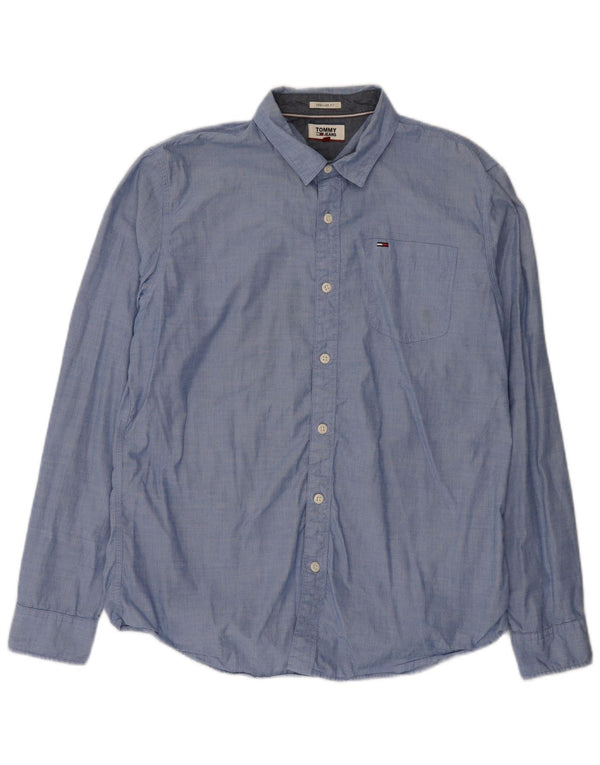 Camisa masculina Tommy Hilfiger Regular Fit grande algodão azul