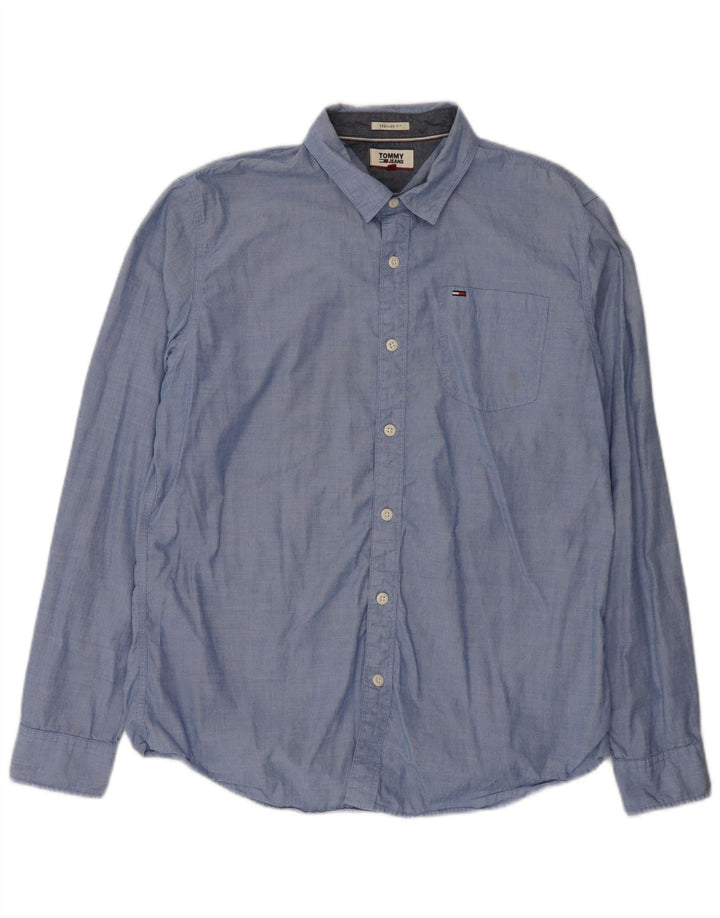 Camisa masculina Tommy Hilfiger Regular Fit grande algodão azul