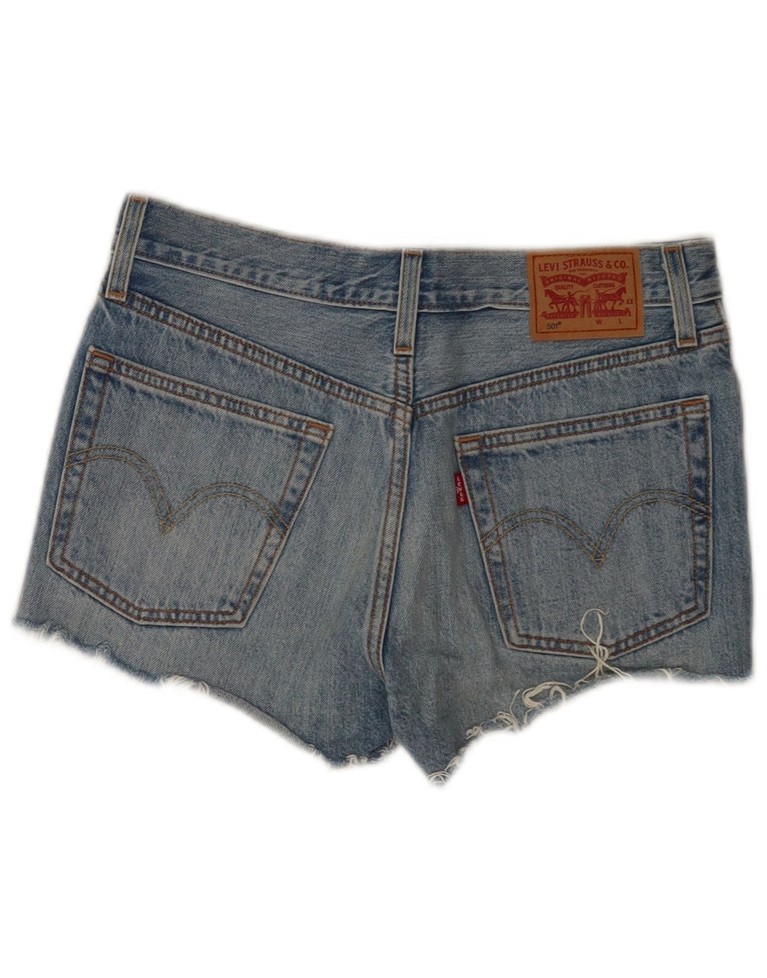 Shorts jeans feminino Levi's 501 desgastado W26 pequeno algodão azul