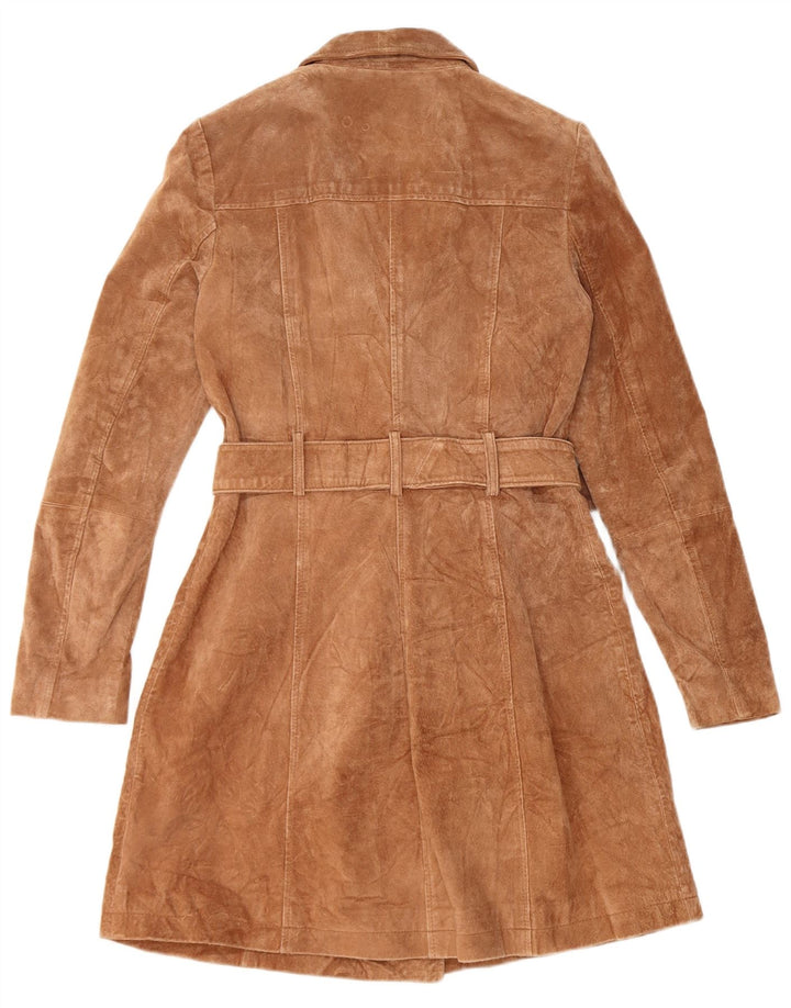 Sobretudo feminino de camurça Mango Reino Unido 12 couro marrom médio
