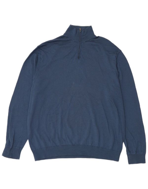 Marks & Spencer Mens Zip Neck Jumper Sweater 3XL Blue Merino Wool