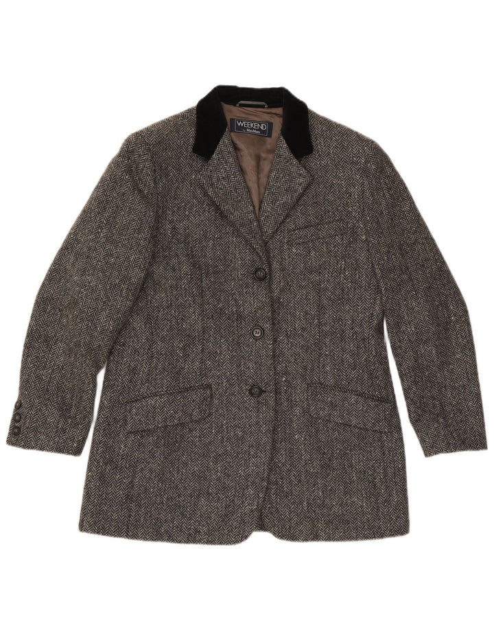 Max Mara Jaqueta blazer feminina de fim de semana com 3 botões Reino Unido 16 grande espinha de peixe cinza
