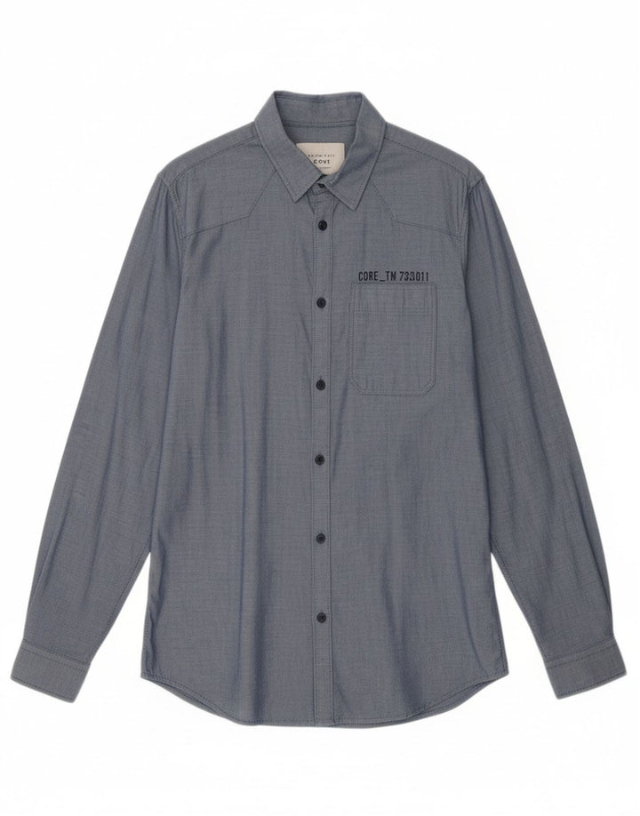 JACK & JONES Camisa masculina slim fit de algodão azul médio