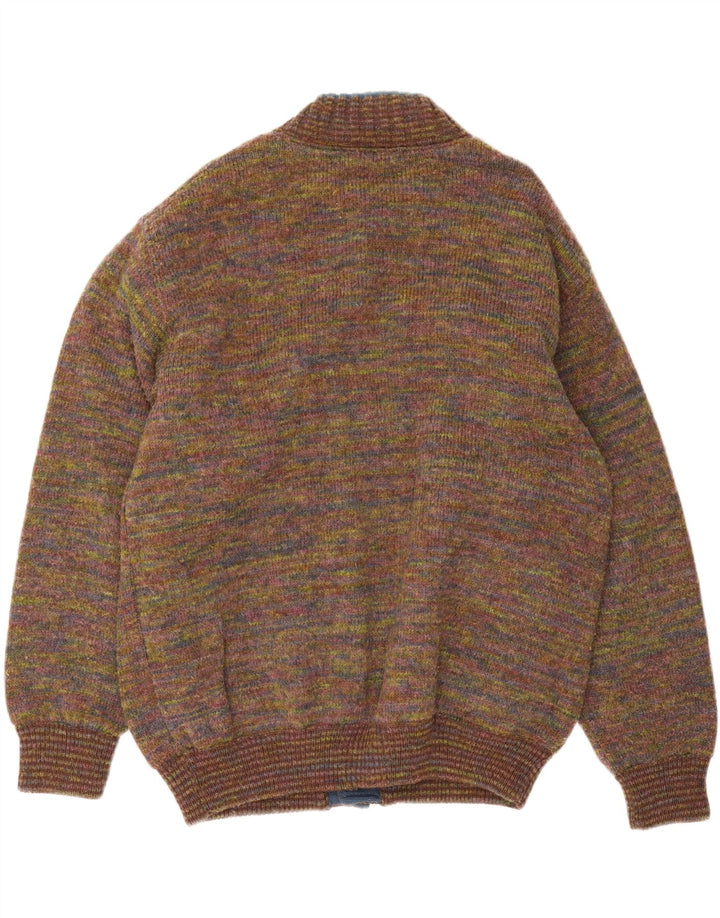Jaqueta bomber vintage masculina de malha UK 42 XL lã manchada multicolorida