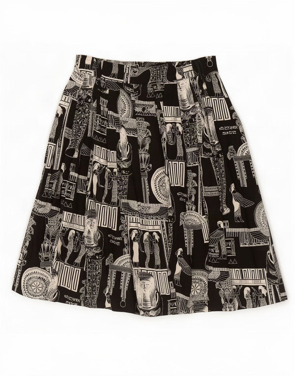Saia feminina vintage gráfica linha A grande W32 viscose preta