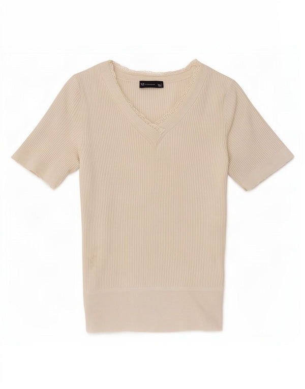 Camiseta feminina Marks & Spencer UK 8 pequena acrílica esbranquiçada