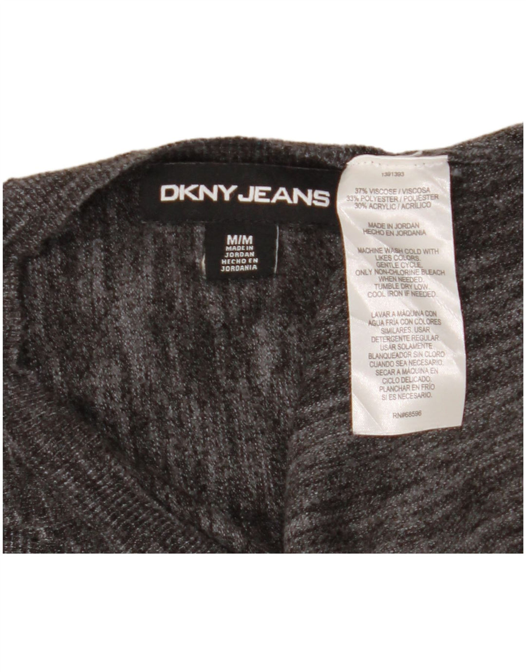 Suéter feminino Dkny de manga curta com gola redonda Reino Unido 14 viscose cinza médio