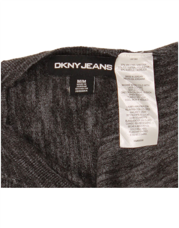 Suéter feminino Dkny de manga curta com gola redonda Reino Unido 14 viscose cinza médio