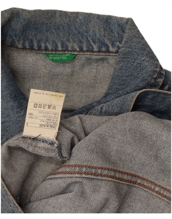 Jaqueta jeans feminina Benetton UK 14 grande algodão azul