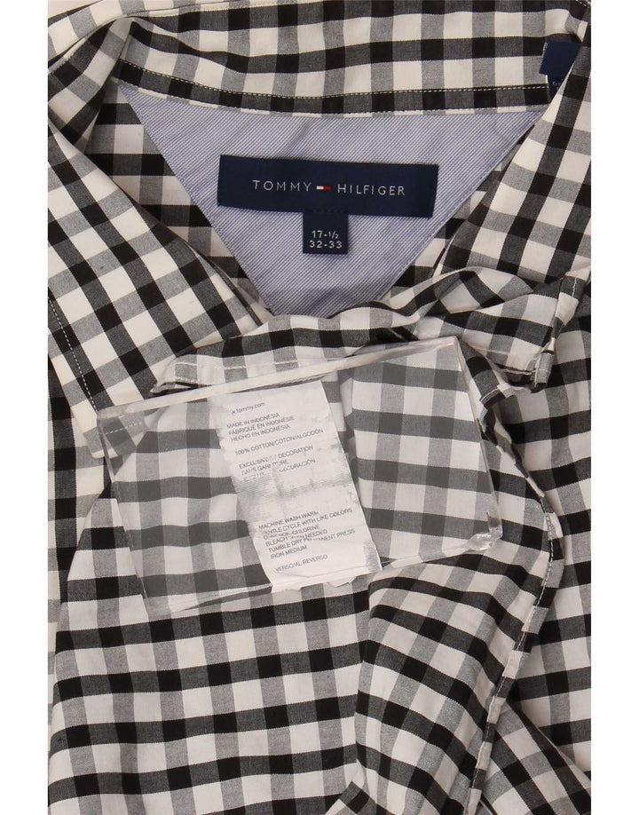 Camisa masculina Tommy Hilfiger tamanho 17 1/2 XL preto algodão guingão