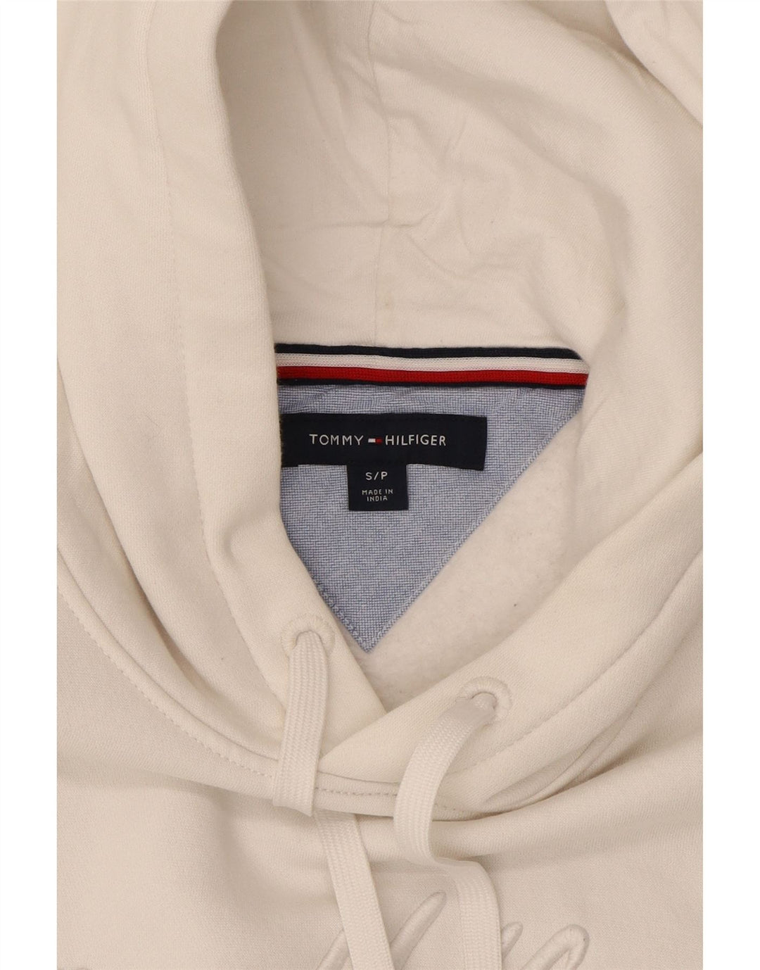 TOMMY HILFIGER Mens Graphic Hoodie Jumper Small White Cotton Vintage Tommy Hilfiger and Second-Hand Tommy Hilfiger from Messina Hembry 