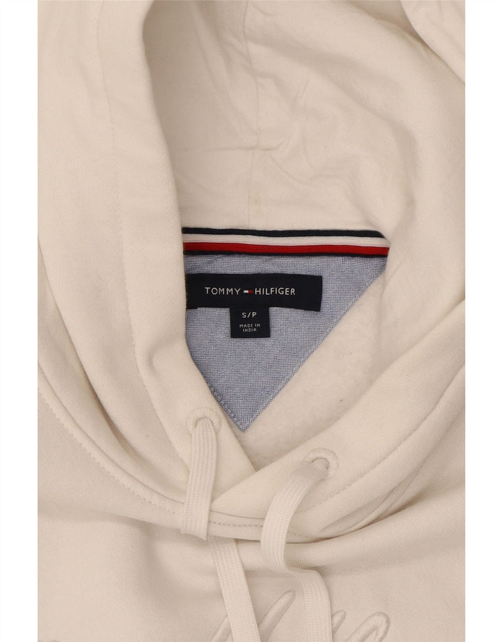 TOMMY HILFIGER Mens Graphic Hoodie Jumper Small White Cotton Vintage Tommy Hilfiger and Second-Hand Tommy Hilfiger from Messina Hembry 