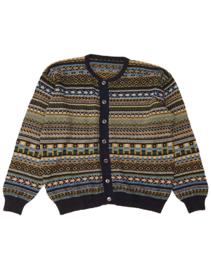 Suéter Cardigan Feminino Vintage Reino Unido 16 Grande Geométrico Multicolorido