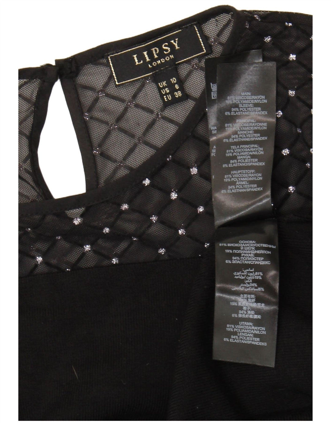 Blusa feminina de manga comprida Lipsy UK 10 pequena viscose preta