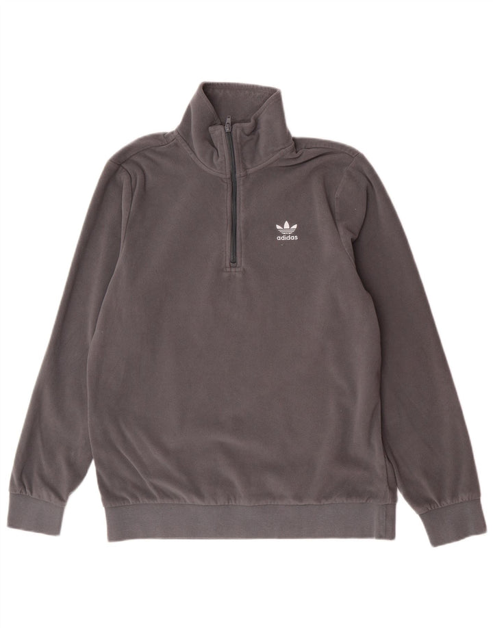 Adidas Mens Zip Neck Fleece Jumper Cinza Médio Poliéster