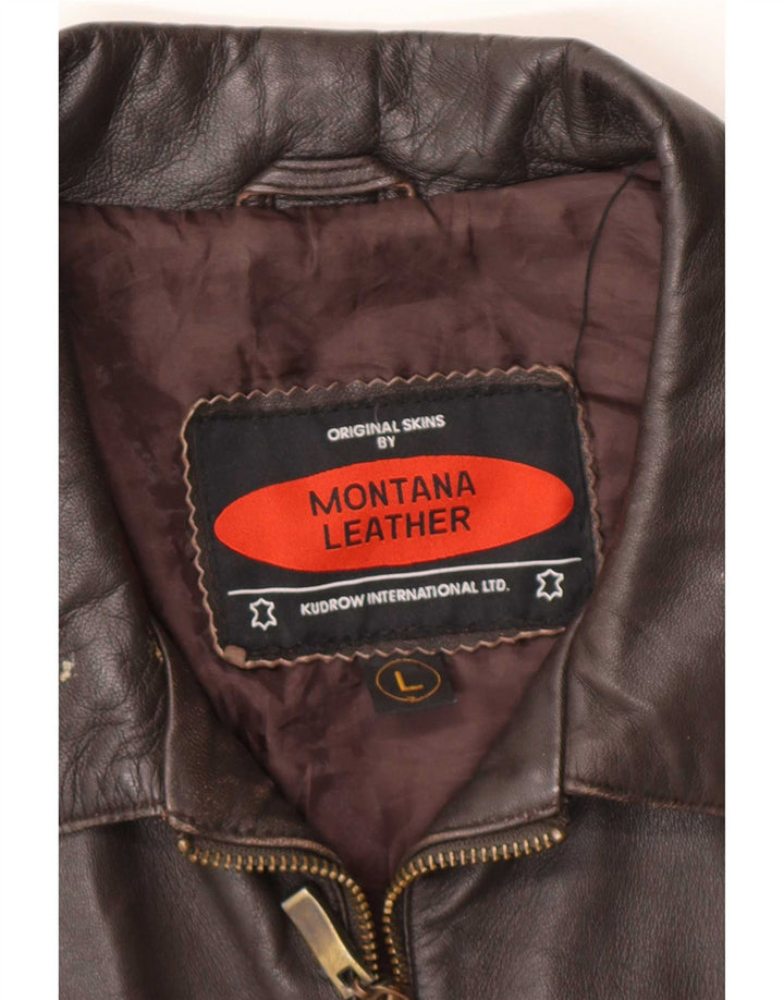 Jaqueta de couro masculina MONTANA UK 40 grande marrom