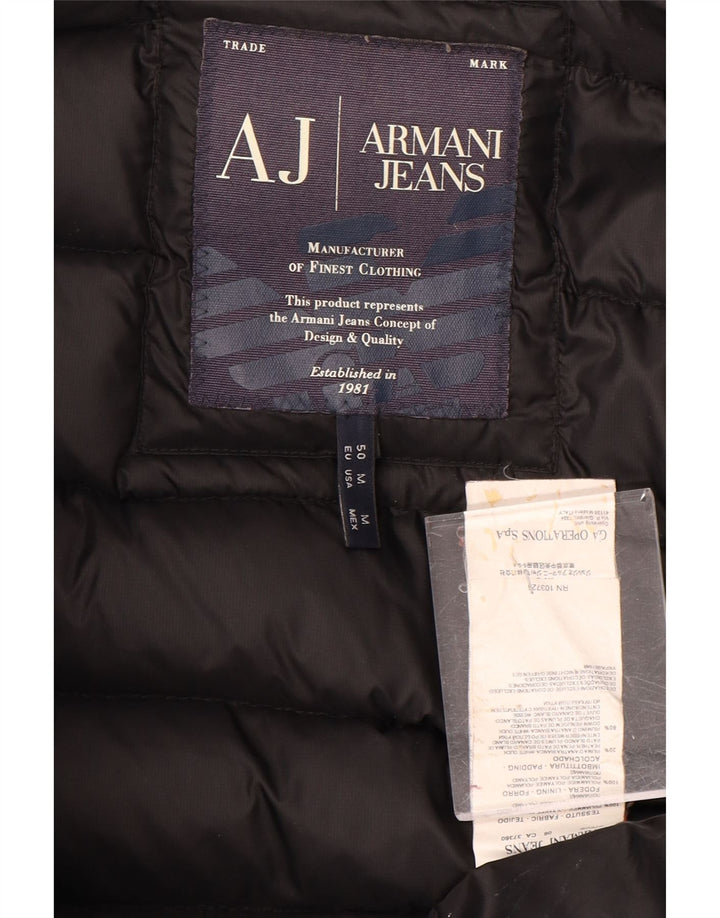 Jaqueta feminina acolchoada com capuz ARMANI JEANS UK 14 poliamida preta média