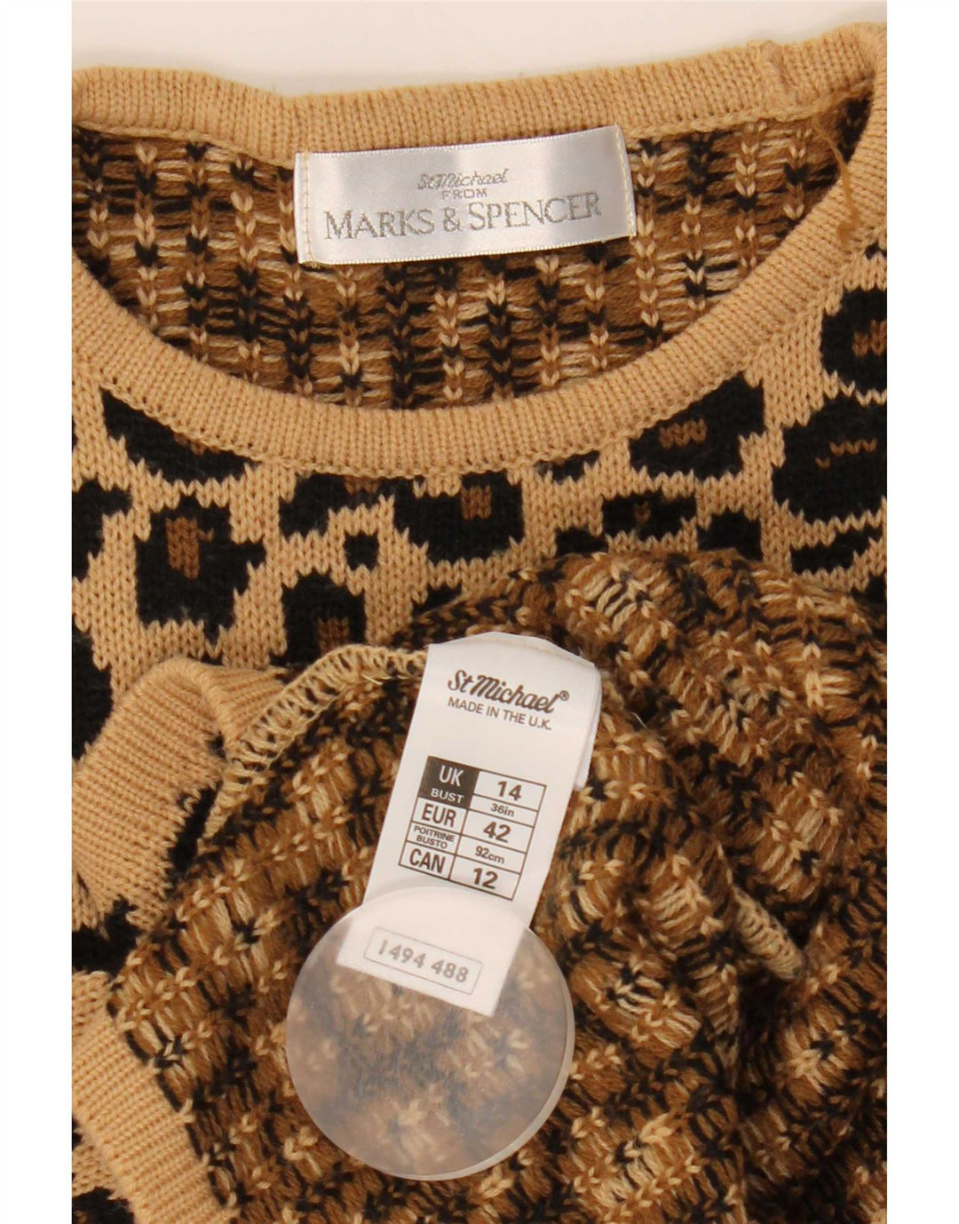 Suéter feminino Marks & Spencer com gola redonda Reino Unido 14 grande marrom
