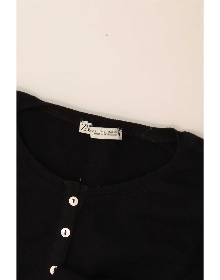 Top feminino Zara manga comprida UK 14 grande preto