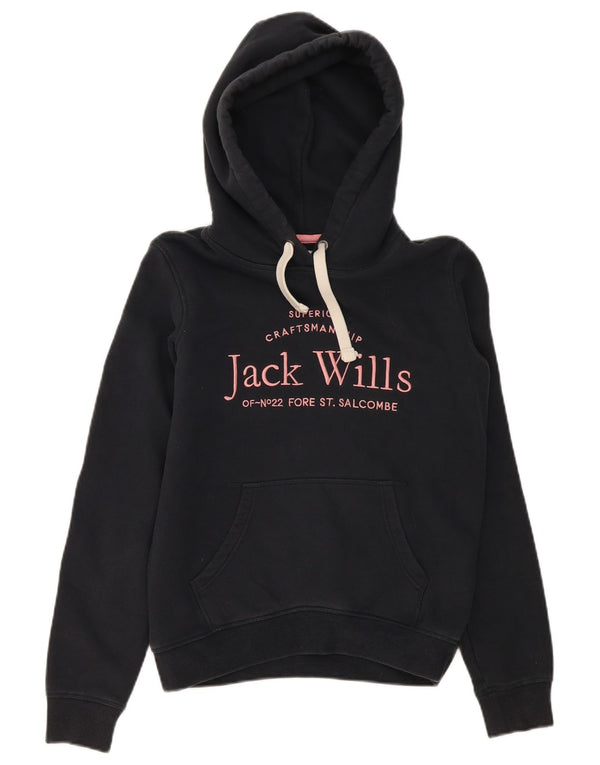 Jack Wills moletom feminino com capuz grande e gráfico UK 4 XS algodão preto