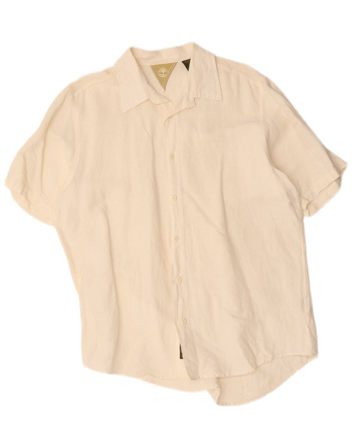 Camisa masculina de manga curta Timberland grande em linho branco