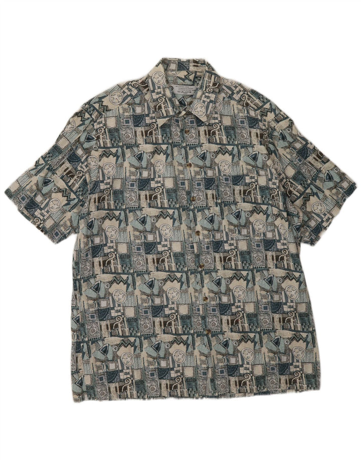Camisa masculina de manga curta C&A grande algodão geométrico bege