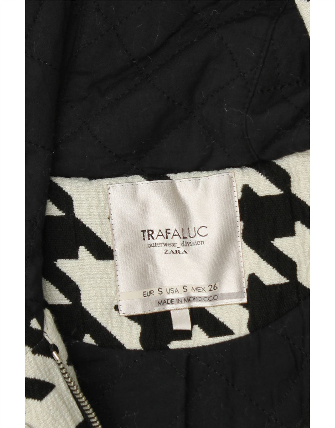 Casaco corta-vento feminino superdimensionado ZARA Reino Unido 10 pequeno houndstooth branco