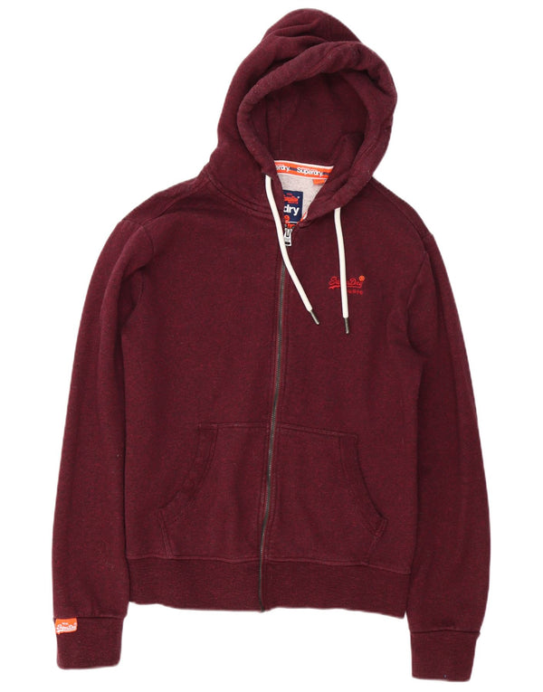 Suéter masculino Superdry com capuz e zíper pequeno algodão manchado cor de vinho
