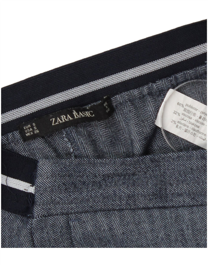 Zara Calça Chino Feminina Slim Pequena W26 L27 Azul Espinha de Peixe Poliéster