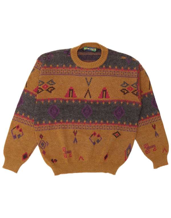 FRANK ALEXS Mens Crew Neck Jumper Sweater IT 48 Medium Brown Geometric