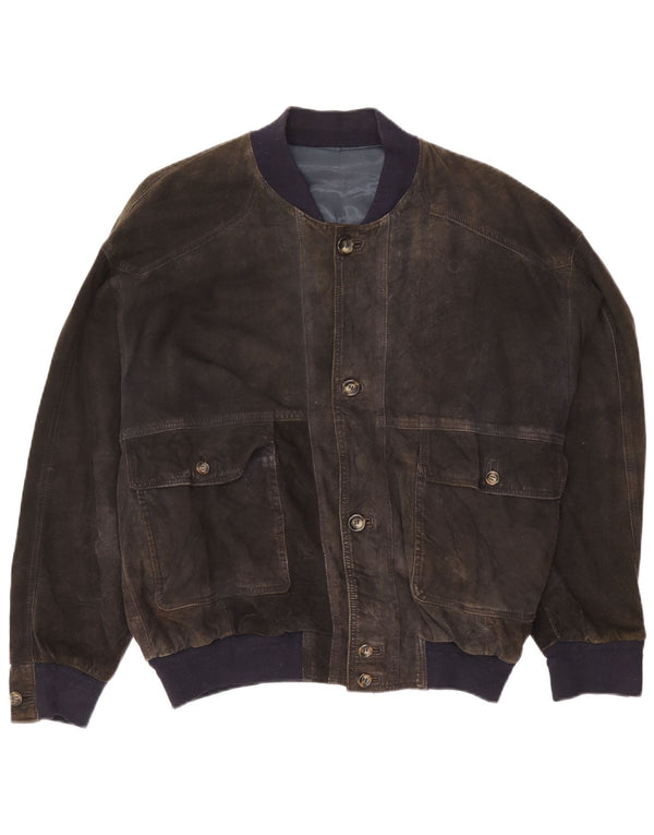 Jaqueta bomber masculina vintage de camurça UK 42 XL couro cinza