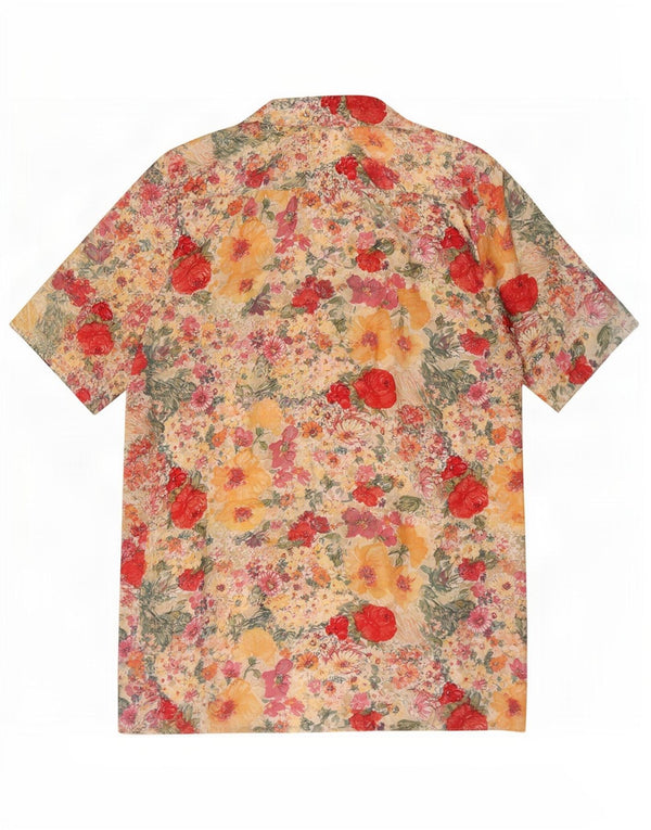 Blusa feminina vintage de manga curta UK 16 grande floral multicolorida