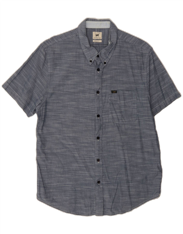 LEE Mens Regular Fit Short Sleeve Shirt Large Grey Flecked Cotton Vintage Lee and Second-Hand Lee from Messina Hembry 