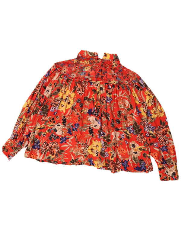 Blusa feminina de manga comprida French Connection UK 16 grande floral vermelho