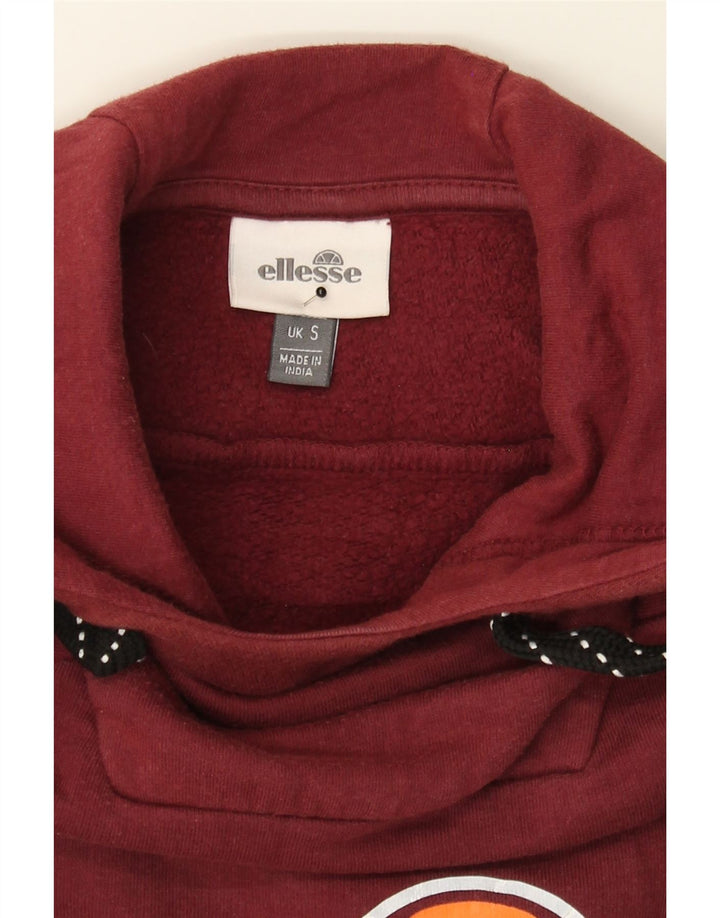 ELLESSE Mens Graphic Hoodie Jumper Small Burgundy Cotton Vintage Ellesse and Second-Hand Ellesse from Messina Hembry 