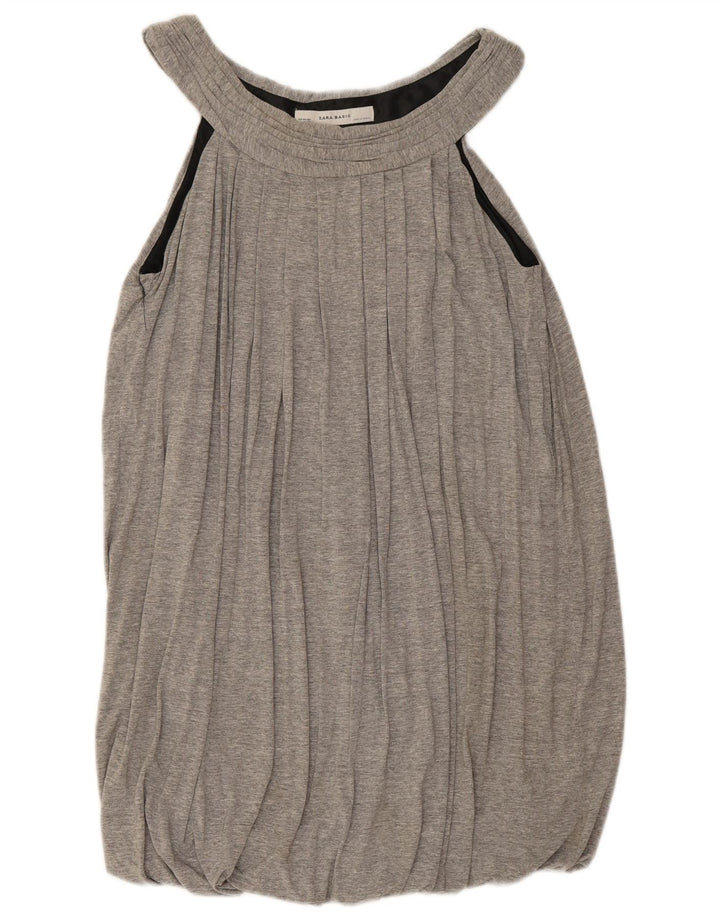 Vestido feminino bolha sem mangas Zara Reino Unido 12 viscose cinza médio