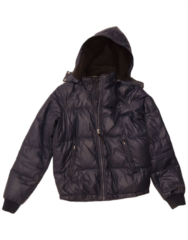 Jaqueta masculina Sisley acolchoada com capuz UK 36 pequena azul marinho