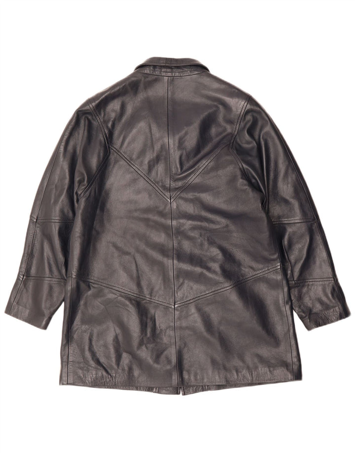 Jaqueta de couro feminina vintage Reino Unido 14 couro preto médio