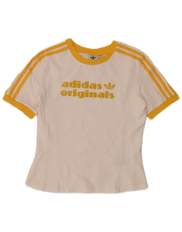 Camiseta Adidas Feminina Crop Graphic Top UK 12/14 Médio Branco Colourblock