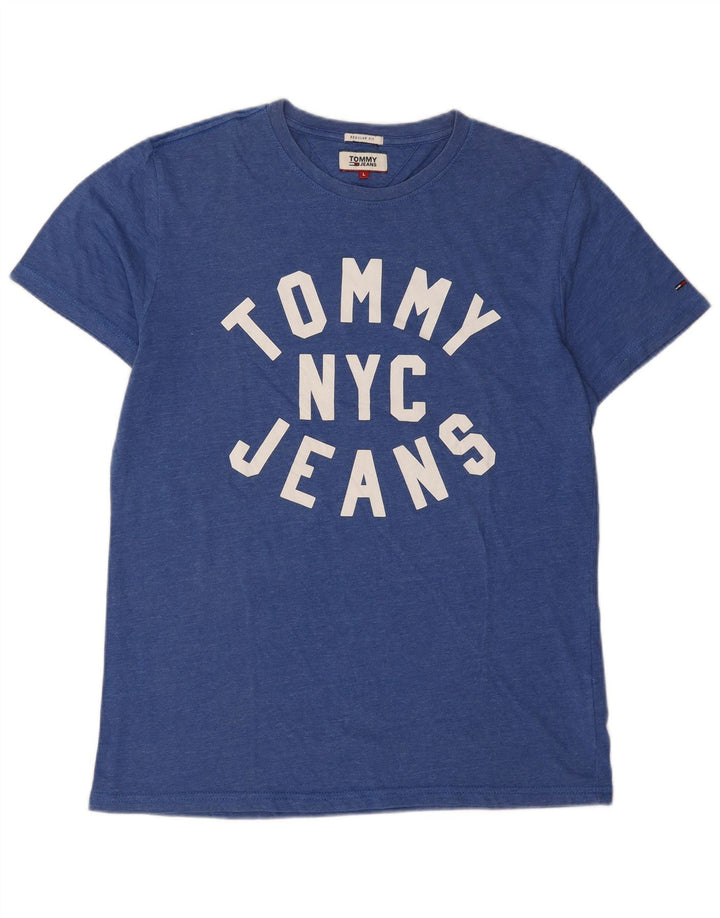 Camiseta masculina Tommy Hilfiger Regular Fit com estampa gráfica grande azul poliéster