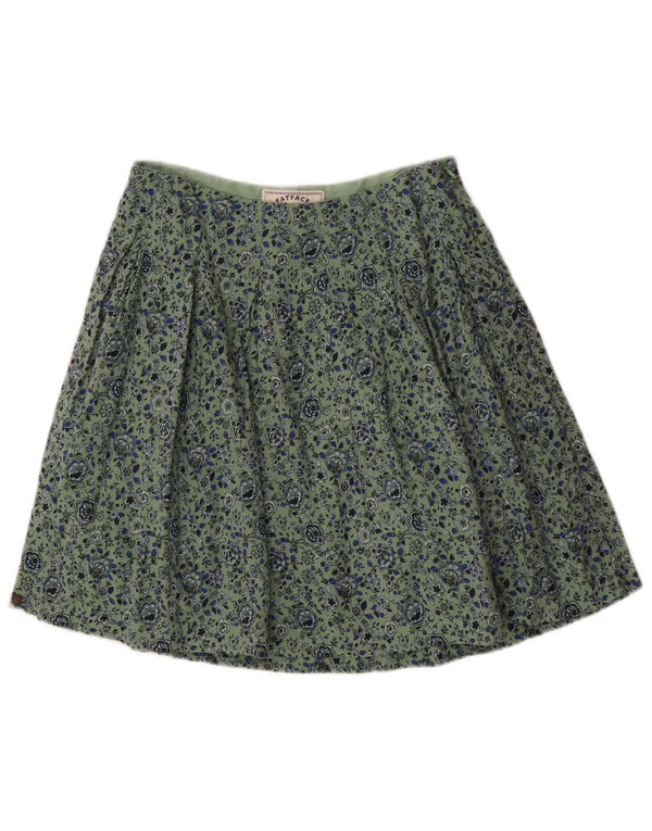 Saia plissada feminina Fat Face Reino Unido 8 pequena W28 viscose floral verde