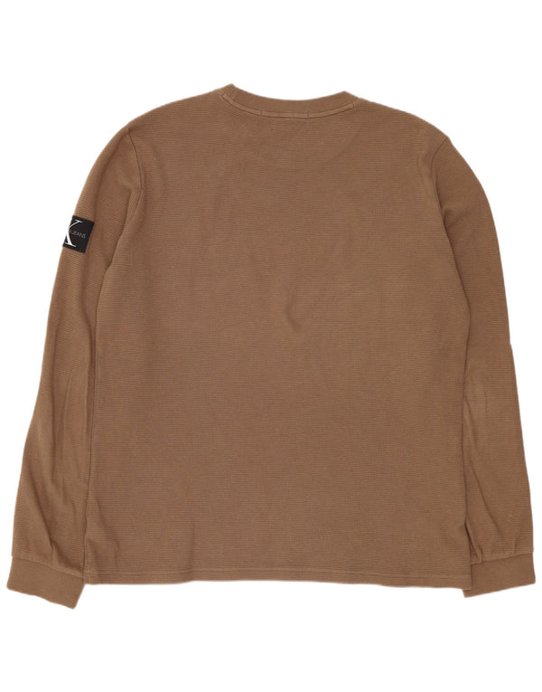 Calvin Klein Mens Top Manga Longa 2XL Algodão Marrom
