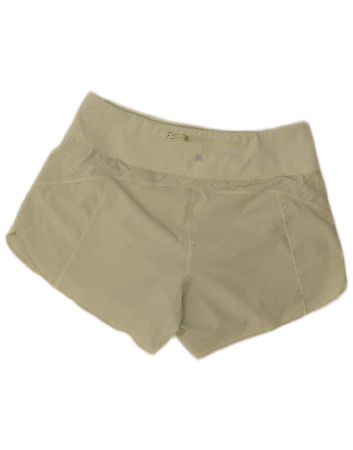 Shorts esportivos femininos Athleta UK 14 poliéster verde médio