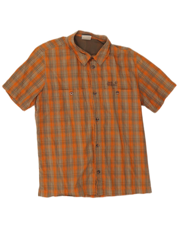 Camisa masculina de manga curta Jack Wolfskin Reino Unido 36/38 algodão xadrez médio laranja
