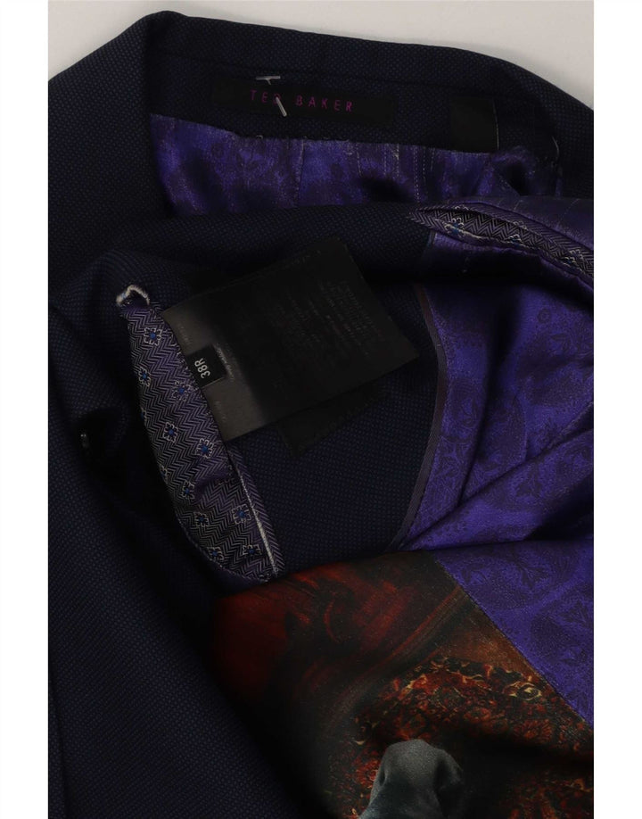 Jaqueta blazer masculina Ted Baker com 2 botões Reino Unido 38 poliéster azul marinho médio
