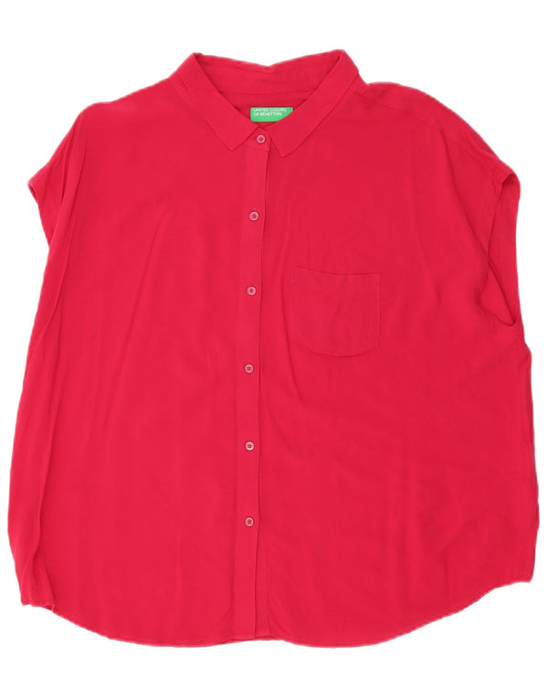 Camisa feminina oversized sem mangas Benetton Reino Unido 16 grande viscose rosa