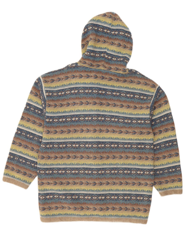 Suéter cardigã feminino vintage com capuz UK 18 XL listrado multicolorido