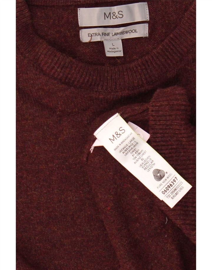 Suéter masculino Marks & Spencer com gola redonda, grande lã cor de vinho