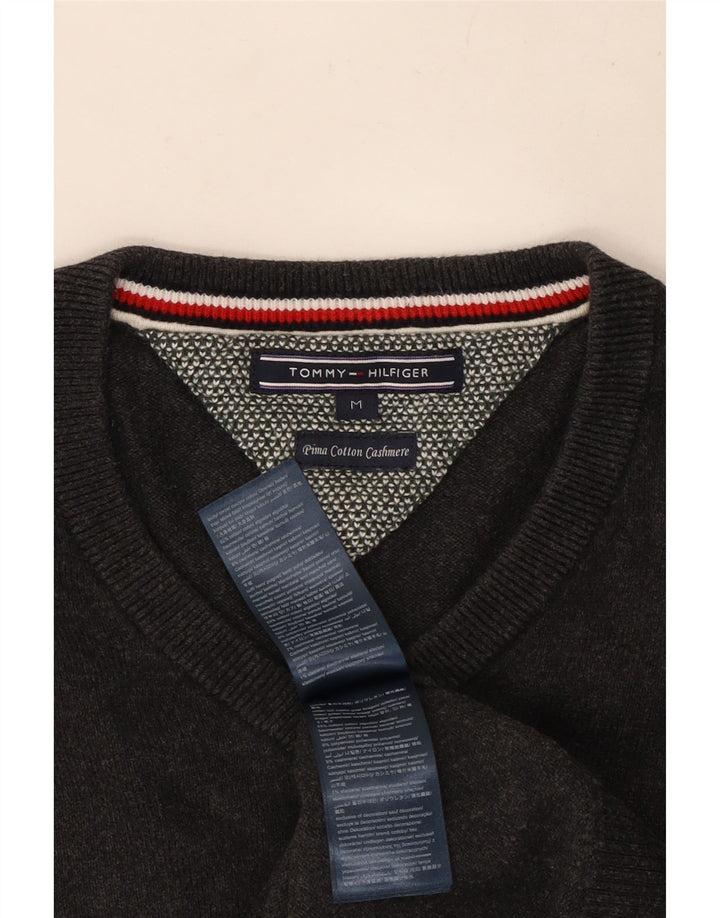 Suéter masculino Tommy Hilfiger com decote em V, algodão cinza médio